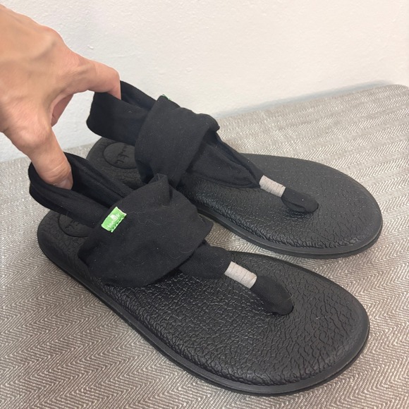 Sanuk Shoes - Sanuk Yoga Mat Sling 2 Sandals Women 8 Black Fabric Wrap Comfort Flip Flop Boho